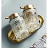 Glass Foam Soap Dispenser With Rustic Golden Pump Refillable Foam Hand Soap Containers For Bathroom Kitchen Decor 1Pc Embossed