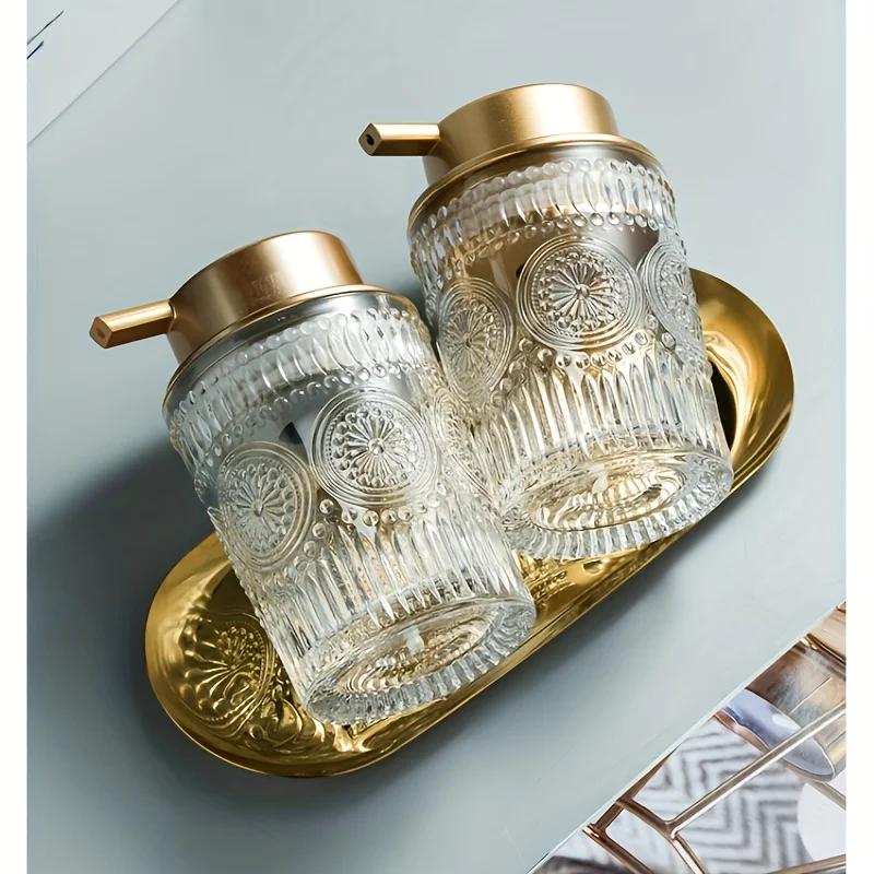 Glass Foam Soap Dispenser With Rustic Golden Pump Refillable Foam Hand Soap Containers For Bathroom Kitchen Decor 1Pc Embossed