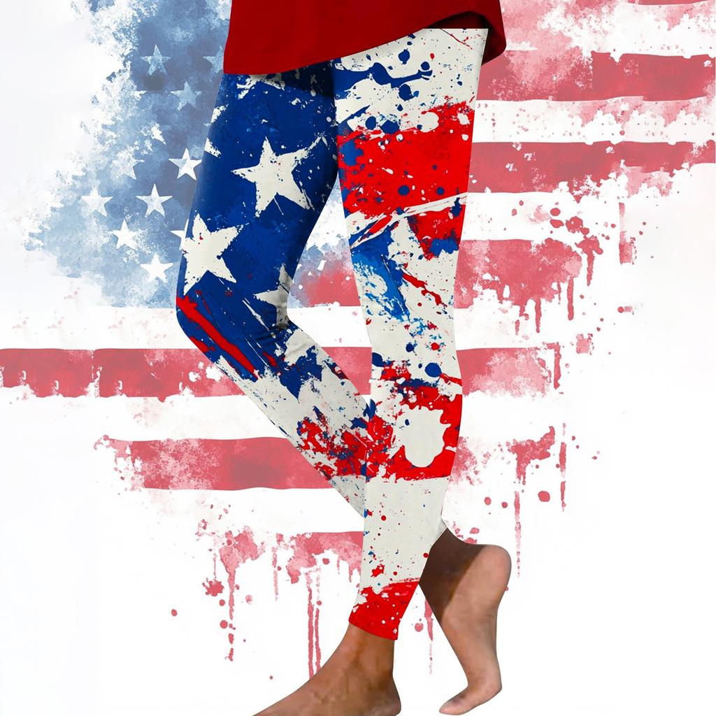 Damen Casual Fashion Outdoor Unabhängigkeitstag Bedruckte Slim Elastische Yogahose Cropped Hose