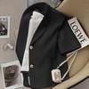 Women's Square Neck Short Sleeve Regular Fit Blazer Two Button Casual Blazer