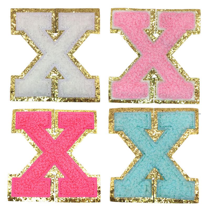 4Pcs Chenille Letters Patches Embroidery Iron On Letters Patch Appliques For Clothing Sticker Diy Accessories Large Size: 8.2Cm