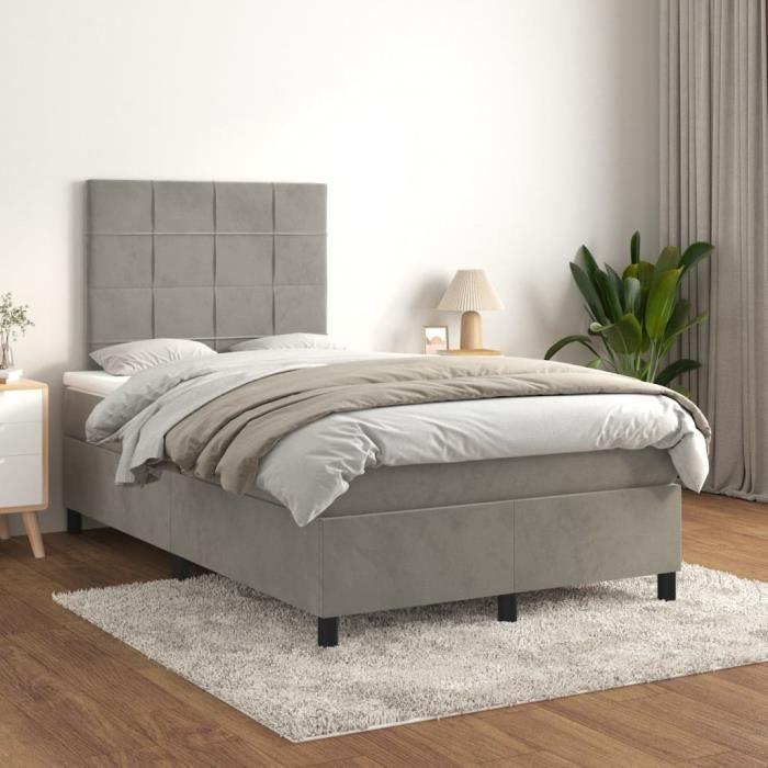 3143013 vidaXL Lit à sommier tapissier et matelas Gris clair 120x200cm Velours