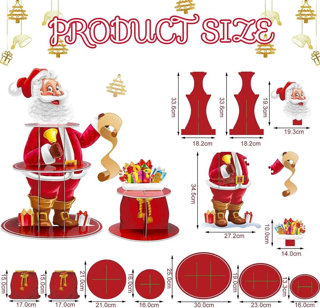 1/2/3 Sets Christmas Cake Stands Paper Dessert Tray Santa Claus Decoration Birthday Party Decoration 3 Tier Round Dessert Trays