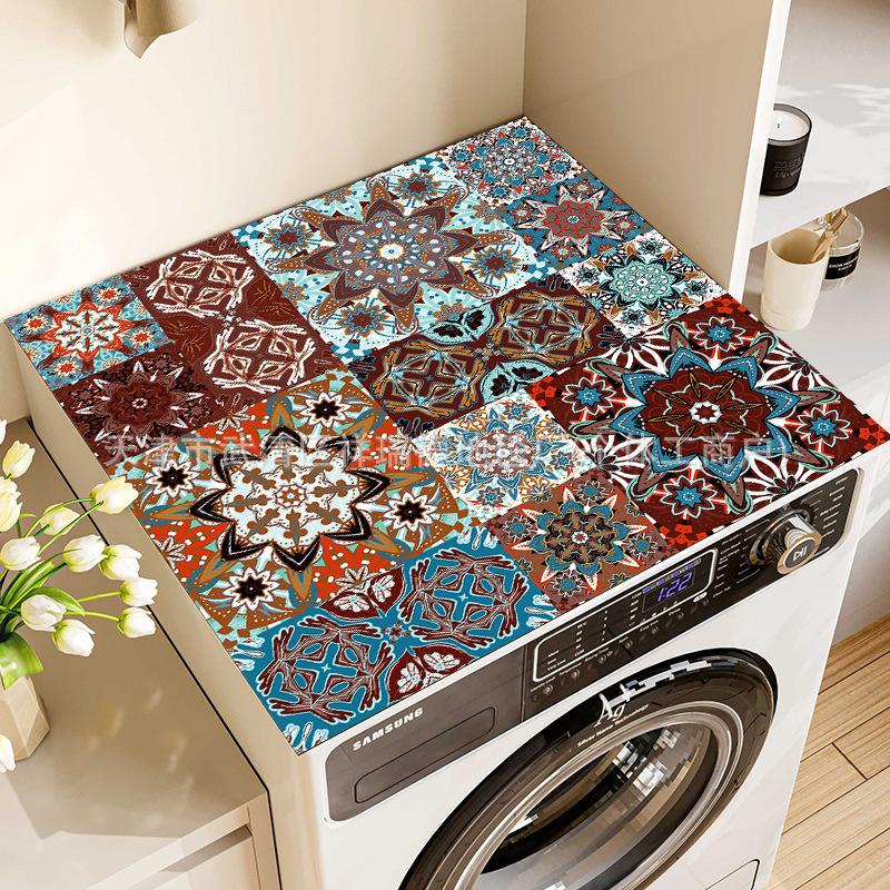 50*60CM Vintage Checkered Printed Washing Machine Dust Cover Pad, Quick-Dry Absorbent Protective Top Mat For Washer And Dryer