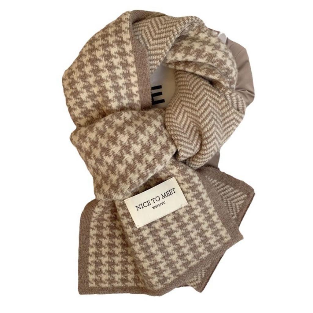 Tausend-Vogel-Gitter, Schal, Damen, Dick, Winddicht, Kältefest, Warm, Nackenschutz, Stola, Strickschal