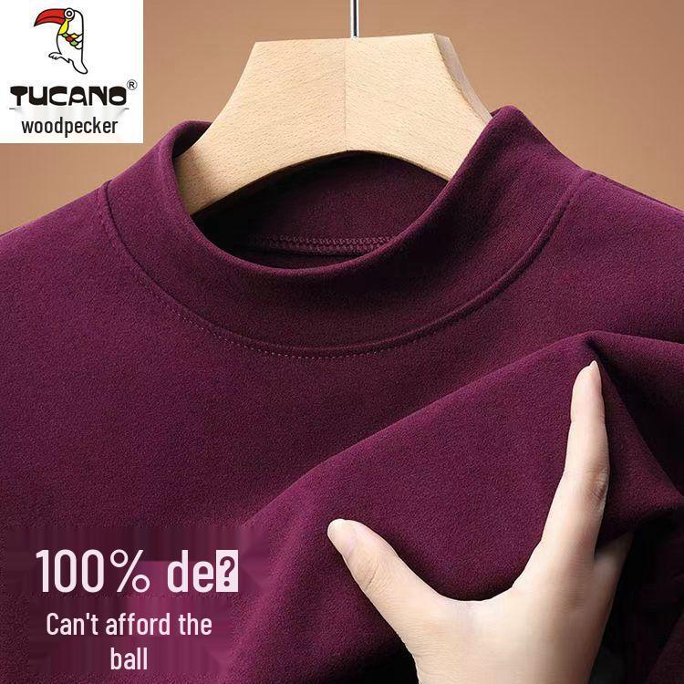 Men s Woodpecker Double-Sided German Velvet Long-Sleeved Base Layer Shirt – Warm, Soft, Elastic, Solid Color for Autumn and Winter 2XL