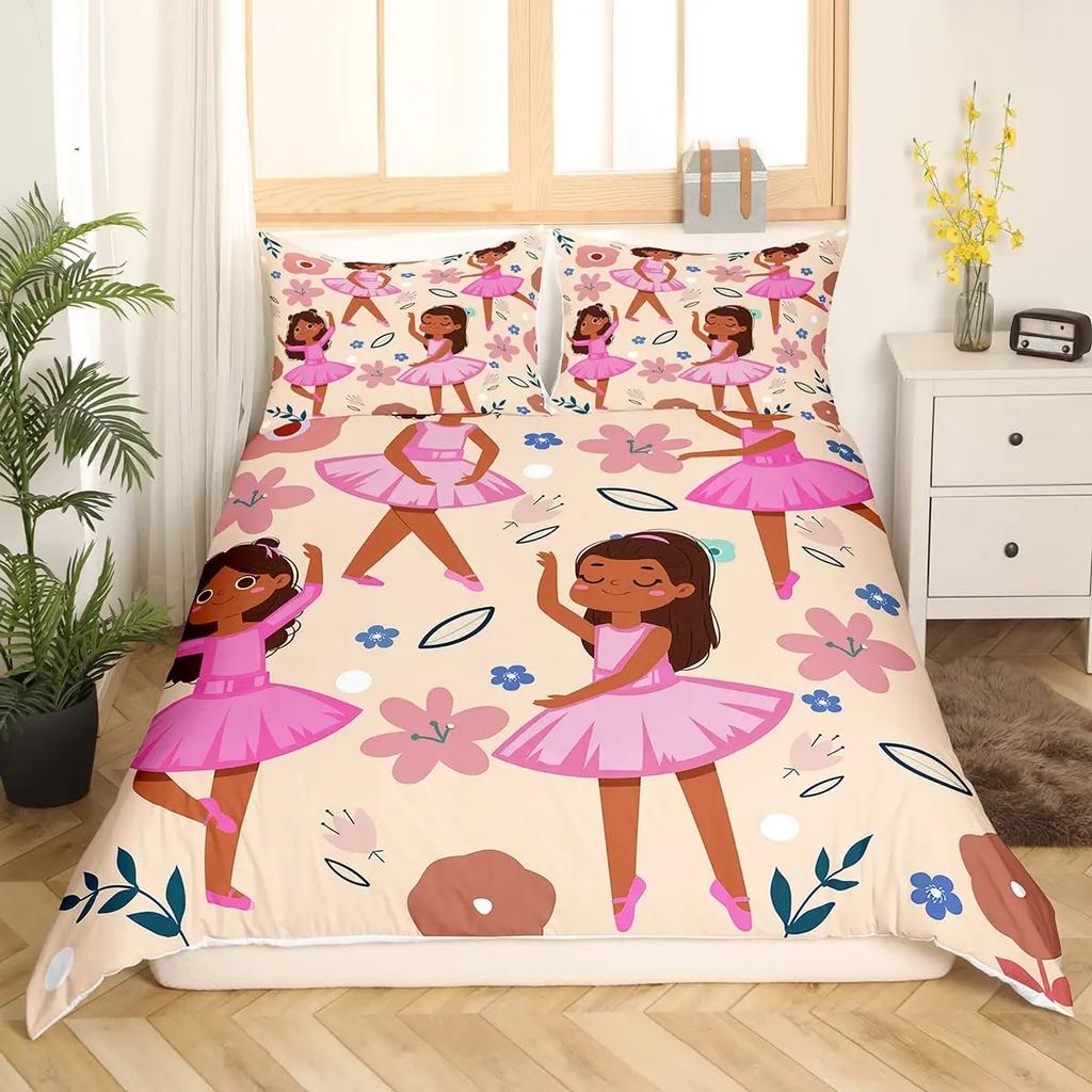 African American Duvet Cover Gilrs Kids Cute Ballet Princess Dancer Bedding Set Double Queen King Size Polyester Qulit Cover