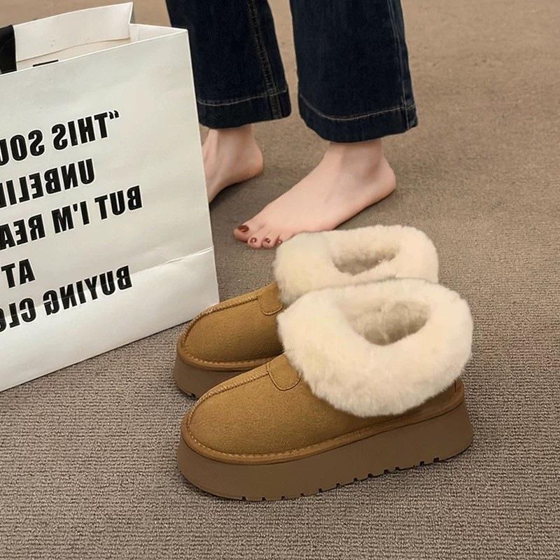 Dicksöhlige Schneestiefel Damen Samtverdickt Warm Winter Damenschuhe 2025 Neu Flauschige Schuhe Brotschuhe Low-Top Baumwollschuhe