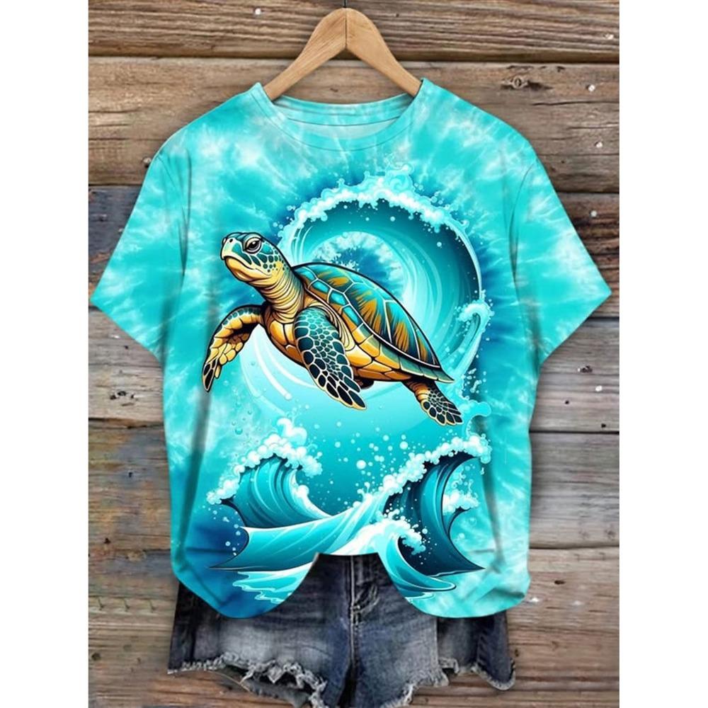 3D Prints Sea Turtle Short Sleeve Tee Tops O-Neck T- Shirt Summer Casual Women's Clothing