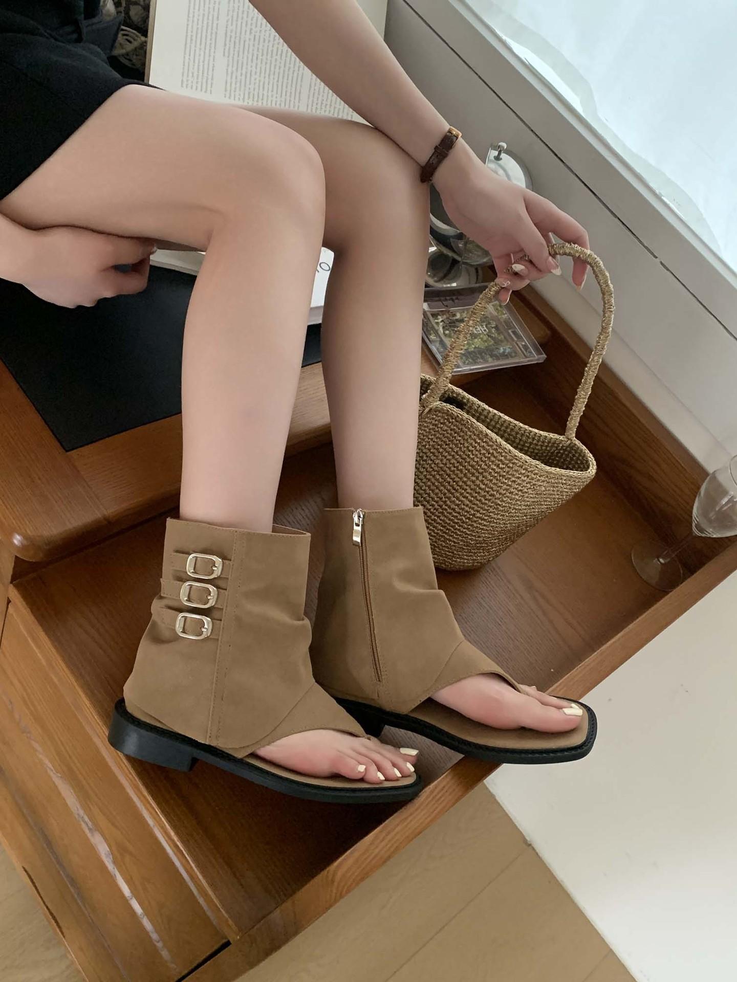 

2025 new Roman cool boots bag heel toe solid color cool boots 39 хаки
