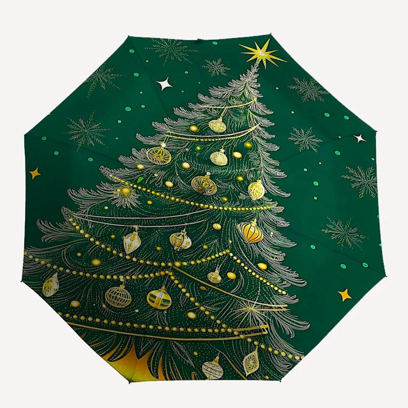 1 pièce Parapluie Pliant Automatique Sapin de Noël Doré, Cadeau Festif pour Fans, Voyageurs et Usage Quotidien.X002