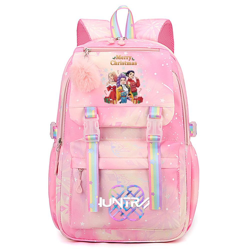 Cartoon Weihnachten KPop Dämonenjäger Bedruckter Rucksack mit großem Fassungsvermögen, wasserdicht, für Teenager, Schüler, Mädchen, Jungen, Schultasche, Bücherrucksack, Damen, wasserdichte Reisetasche