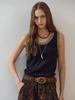MAXZA Metallic Thread Contrast Line U-Neck Sleeveless Knit