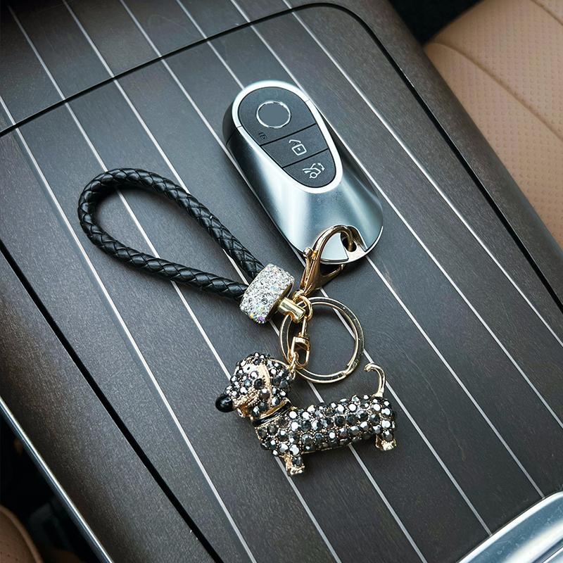 Cartoon Diamond Puppy Car Keychain Pendant Cute Dachshund Backpack Accessories Couple Car Key Chain Gift