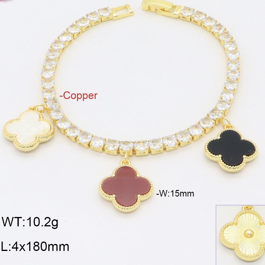Fashionable Light Luxury Zircon Copper Three Flower Four Leaf Clover Bracelet Elegant and High End Handmade Decoration