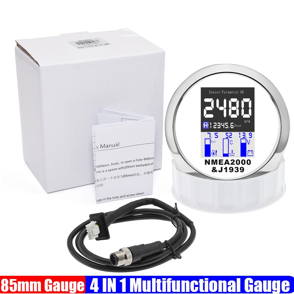 

ZMFJH NMEA2000 Multi-Meter 85MM Gauge Digital 9999RPM Tachometer+Oil Pressure+Water Temperature+Voltage Hourmeter with Alarm WS Gauge