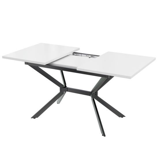 Dining Table White Extendable 120/160x80cm Black Metal Legs Living Room Rectangular Table Suitable for 4 To 6 People