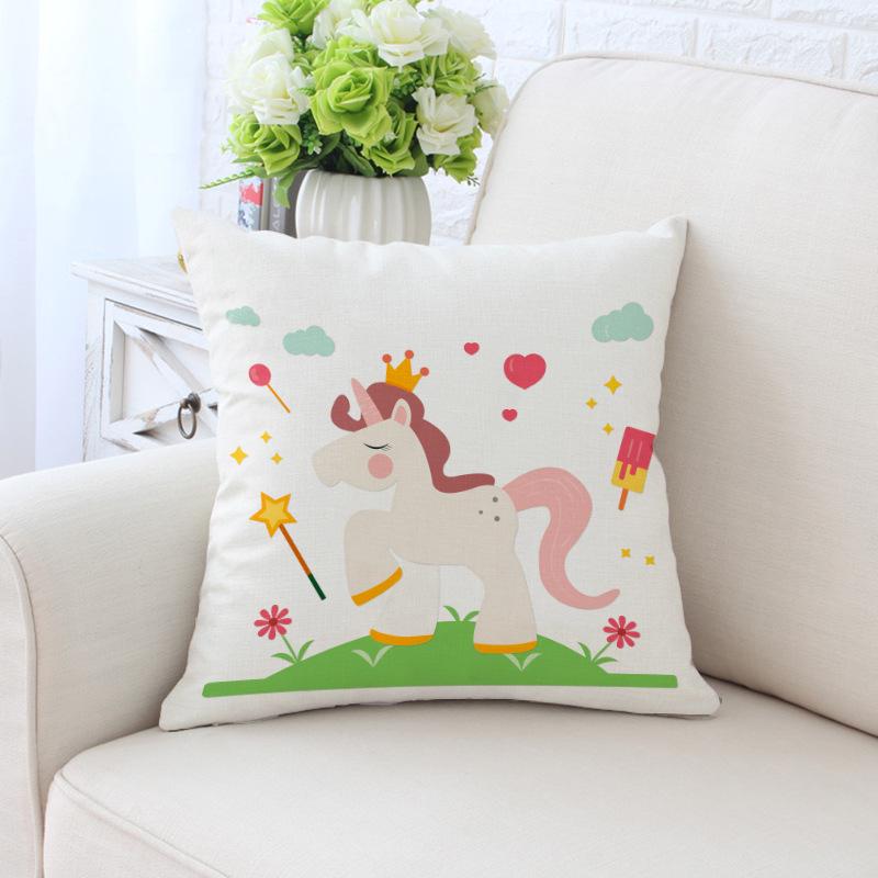New Unicorn Cushion Cover Hot Polyester Cartoon Unicorn Pillowcase Kids Room Decoration Sofa Couch Throw Pillow Cover Decorative
