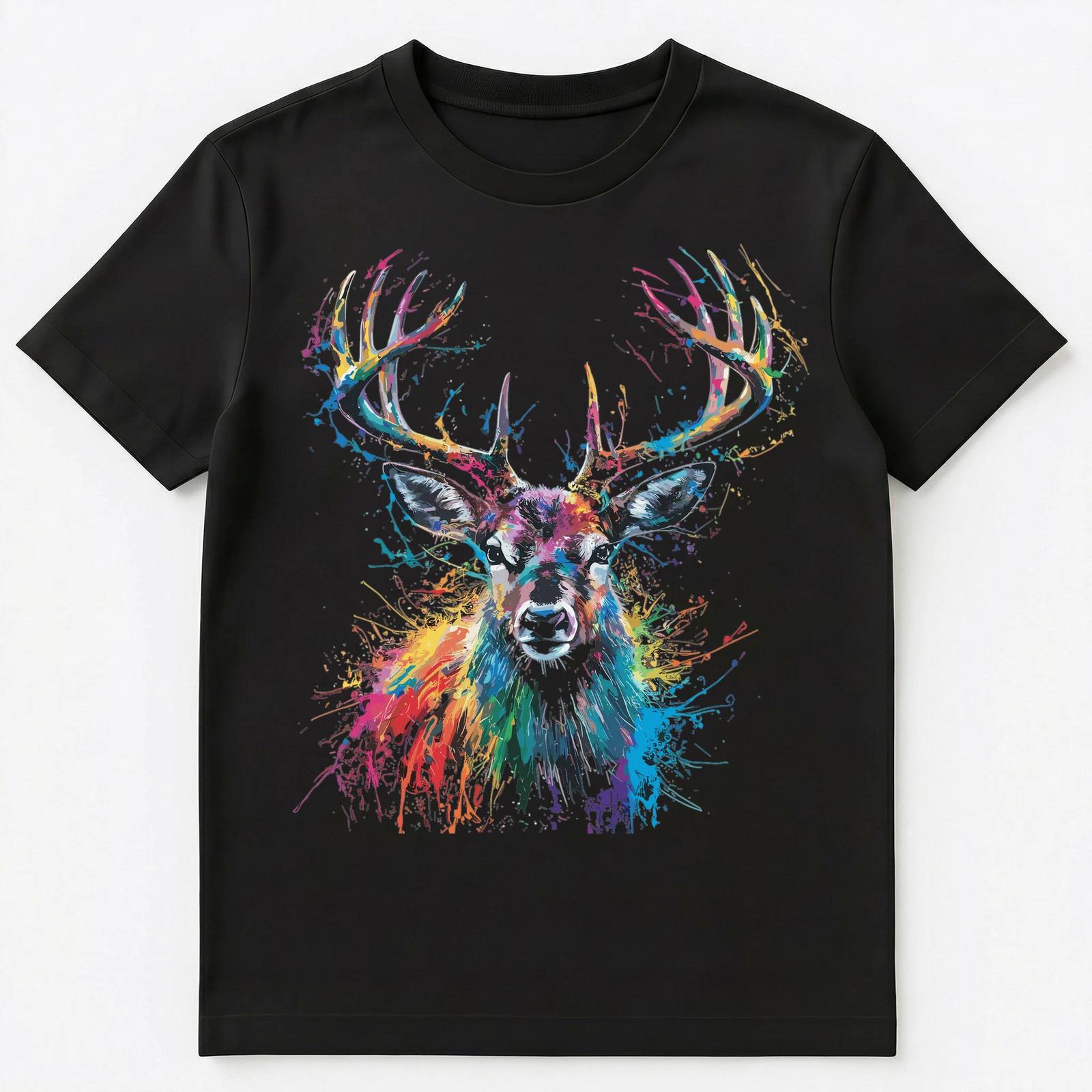 

Colorful Paint Splash Cute Deer Art Graphic Unisex T-Shirt M