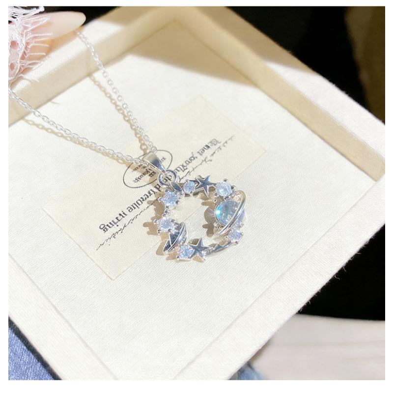 Fashion Women Inlaid Rhinestone Star Planet Titanium Steel Clavicle Necklace
