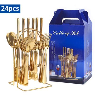 24 Adet / takım Paslanmaz çelik sofra 1010 dört ana parça Batı bıçak çatal ve kaşık seti Yemek Takımı Sofra Takımı Setleri çatal bıçak kaşık seti askı hediye kutusu