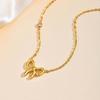 Fashion Stainless Steel Zircon Bow Gold Necklace Ladies