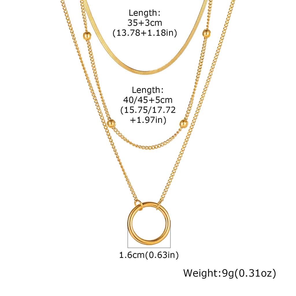 Stainless Steel Eternity Circle Pendant Triple Layer Chain Necklace for Women Architectural Necklace Waterproof Jewelry