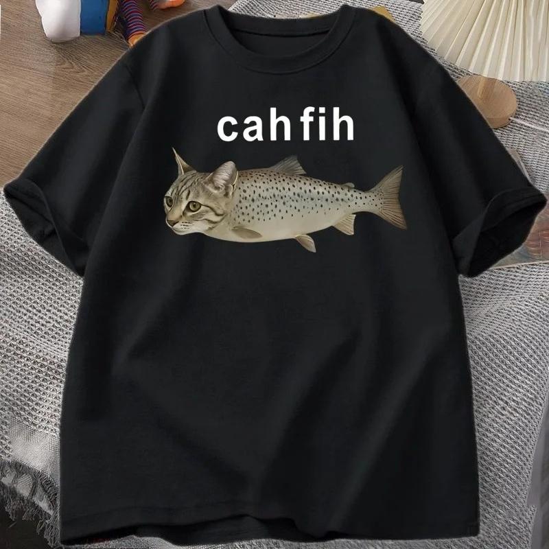 Qui comprend ! Ce Chat a un Corps de Poisson, Mode Fun et Drôle à Manches Courtes, T-shirt en Coton Doux d'Été pour Enfants et Adultes