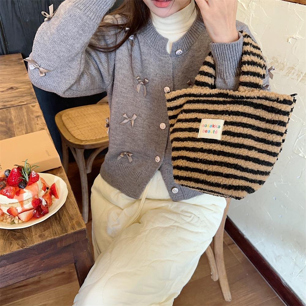 2023 Winter Fashion Women's Plush Polka Dot Handbag - Cute and Stylish for Work or Commute