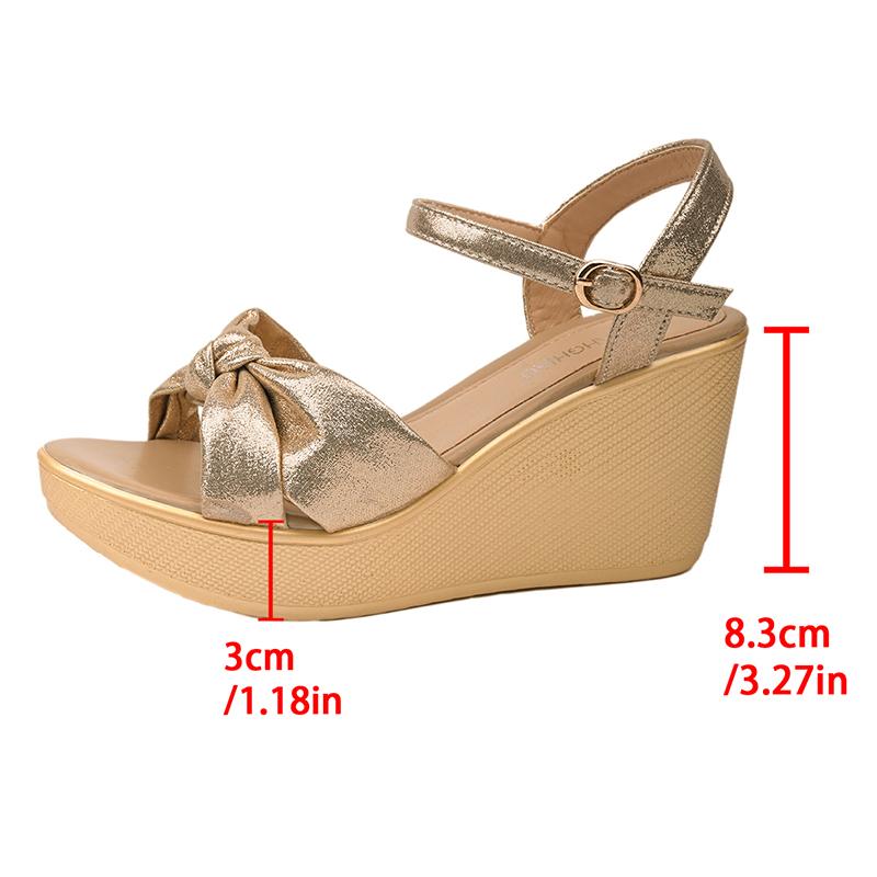 Fashion Thick Bottom Gold Wedge Sandals for Women Summer 2025 Ankle Strap Chunky Platform Sandalias Mujer Bowtie Decor High Heel Sandals
