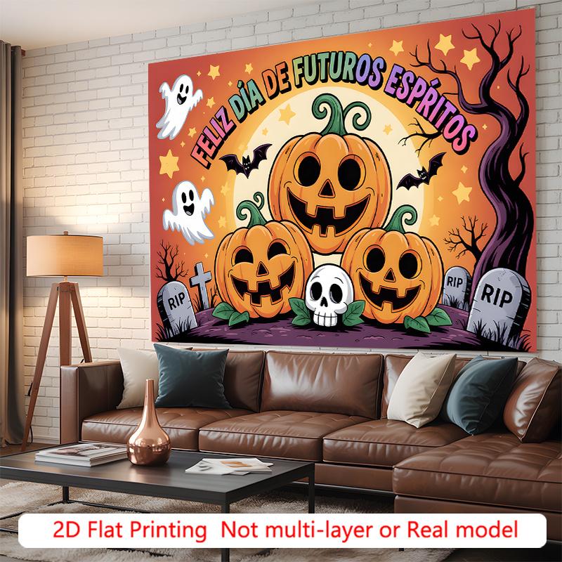 Party Backdrop Halloween Flat Scary Pumpkin Ghost Graveyard Photo Background Decor Outdoor Party Decor