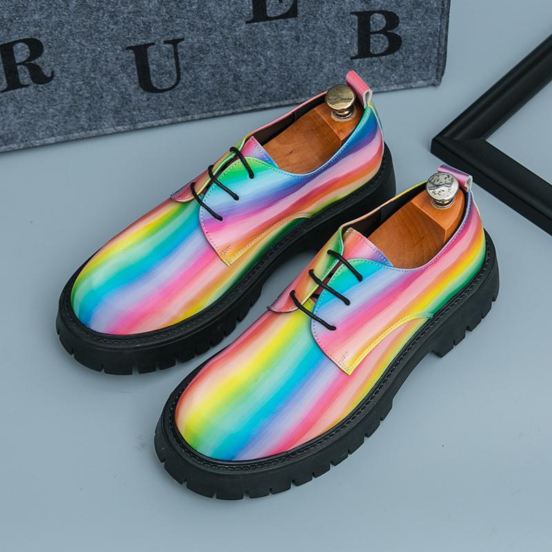 Fashion Classic Derby Shoes Colorful PU Men Thick soled Breathable Fashion Leather Shoes Men Business Office Travel Shoes Size 38-46