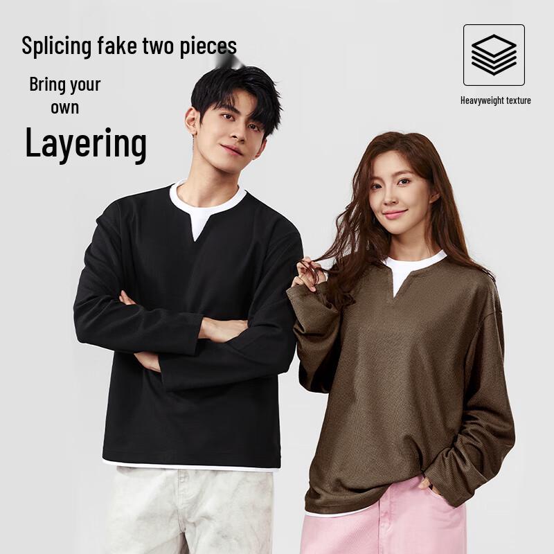 Baleno Men's Waffle Knit Faux Two-Piece Long Sleeve T-Shirt