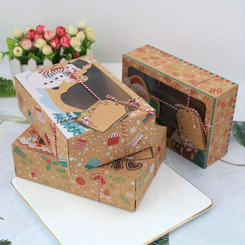 18pcs Christmas Cookie Gift Box, Kraft Paper Candy Packaging Box, Christmas Party Gift Box, Retail Store Display Box