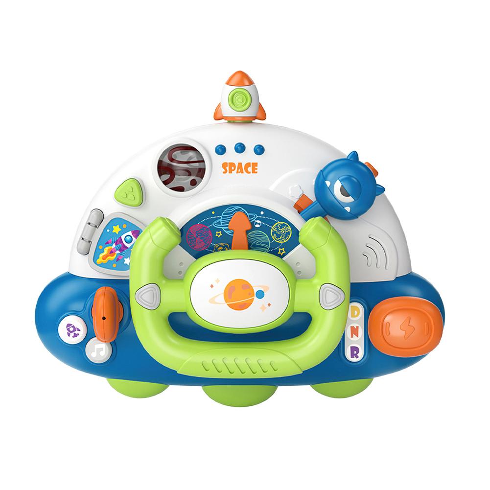 Cartoon Space Rocket Steering Wheel Toys With Music And Sound Simulation Driving Learning Educational Toys Gifts For Boys Girls