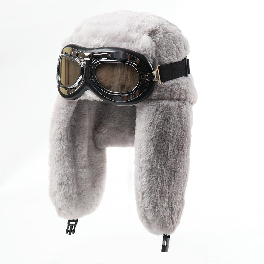 Autumn and winter new retro goggles Lei Feng hat full hair imitation rabbit hair fleece ear protector hat ski hat