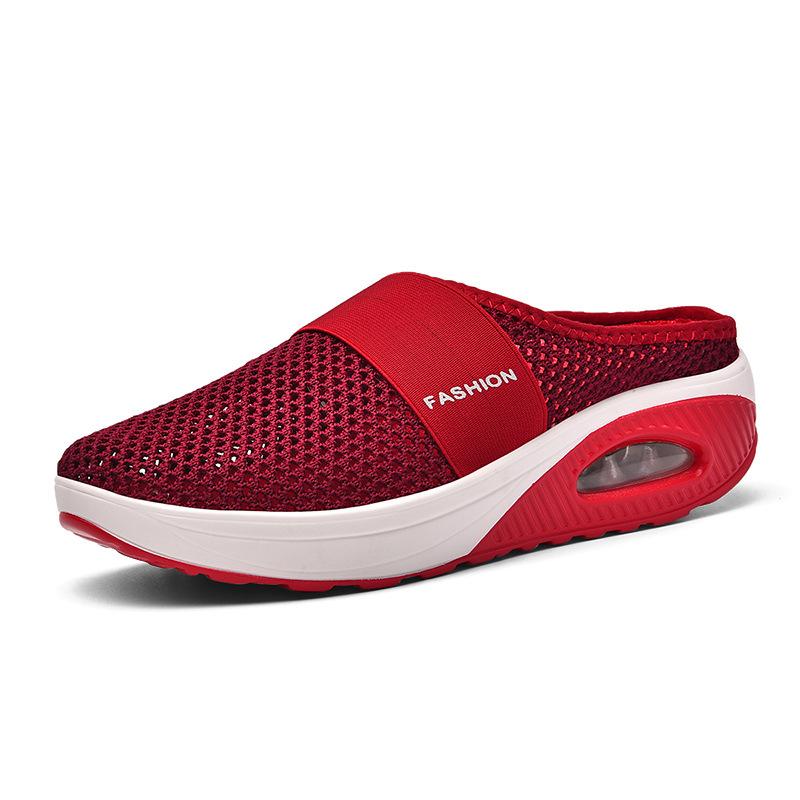 

Большой размер без каблука, одна педаль, женская ленивая толстая подошва с воздушной подушкой, полая сетчатая поверхность, дышащий носок, полусабо 43 красный