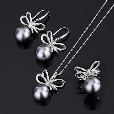 Jewelry Copper Bottom Gold-Plated Inlaid Gray Bead Bow Diamond-Set Female 14Mm