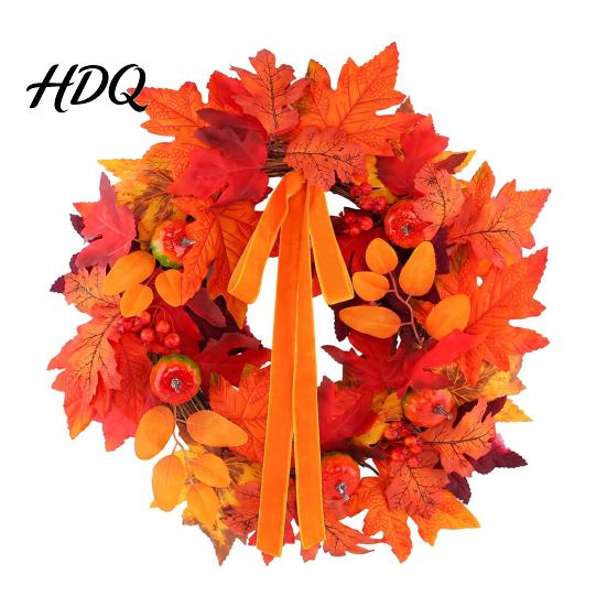 Thanksgiving Dekorationsgirlande für Eingang Herbst Ahornblatt Kürbis Kranz, Künstliche Beeren Ernte Türhänger Herbstlaub Veranda Thanksgiving,