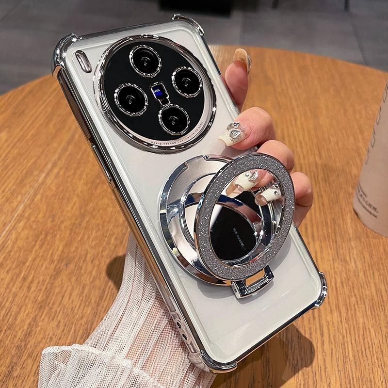 

Transparent Plating Glitter Stand Phone Case for VIVO X300 Pro X 300 VIVOX300pro Four-corner Shockproof Soft Silicone Cover for VIVO X300 серебряный