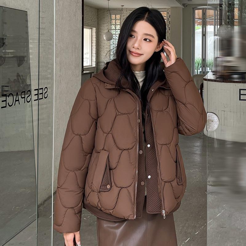 Fake two-piece knitted hooded down cotton clothes women's winter clothes new short wavy bread clothes thick jacket