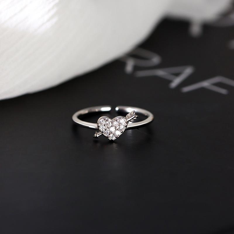 Love Zircon Ring, Women's Light Luxury Niche Design, Full of Diamonds, One Arrow Through The Heart, Index Finger Ring, Opening Adjustable Tail Ring