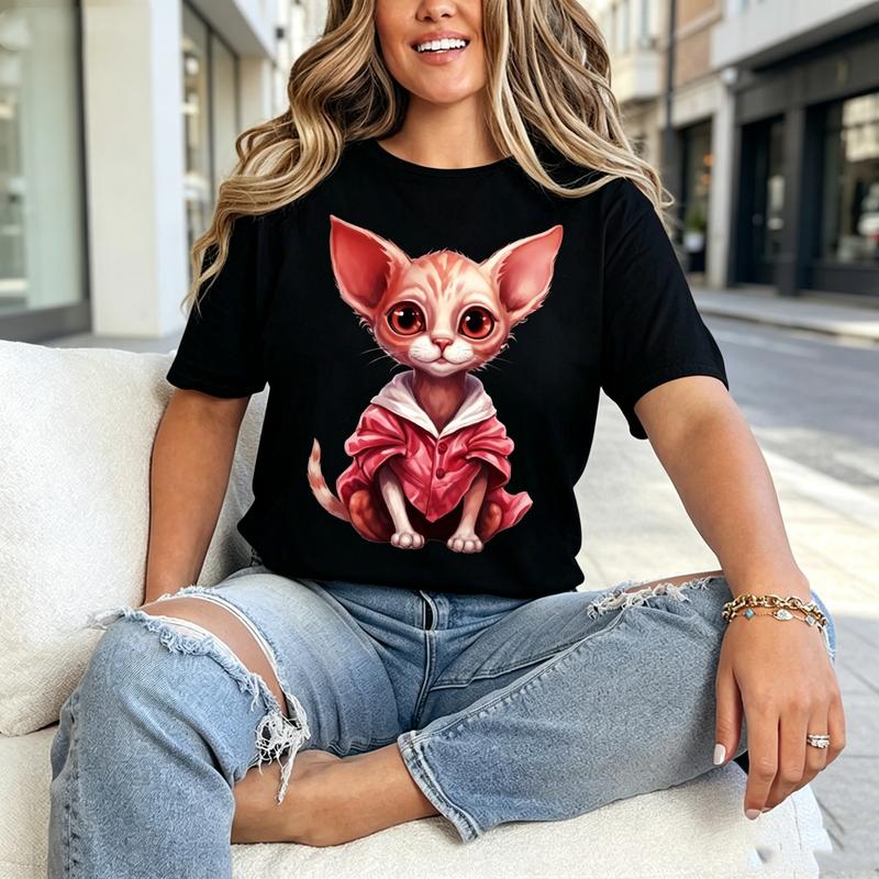 Cute Sphynx Cat Tshirt for Unisex Unisex Funny Cat Lover Graphic Tee Casual Animal Print Top