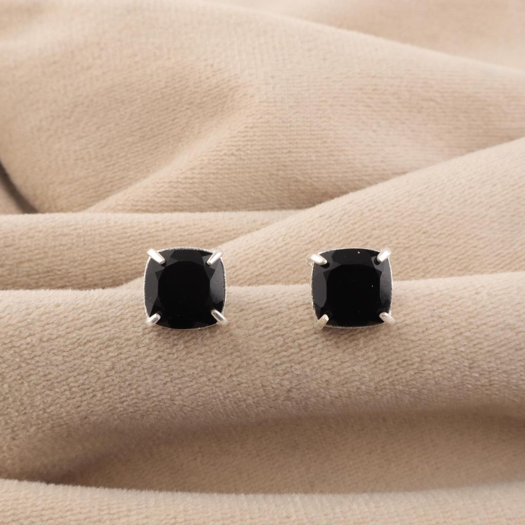 Black Onyx Gemstone 925 Sterling Silver Handmade Jewelry Cushion Earring 1" Gift For Women EE-181-15