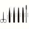 6pcs Eyebrow Grooming Kit: Stainless Steel Tweezers, Curved Scissors & Lash Brush - Perfect for Facial Hair Removal & Brow Shapi