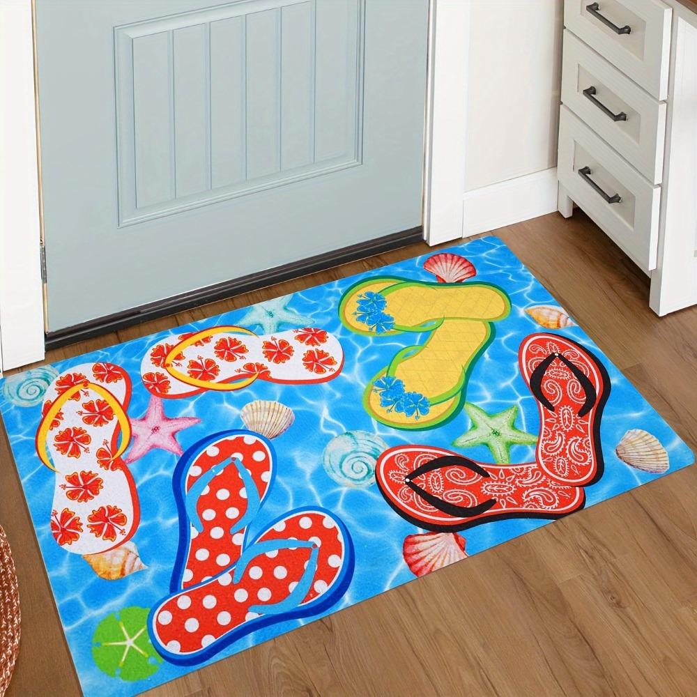 Summer Seaside-themed Entrance Floor Mat Colorful Flip-flops for Welcoming Guests Bathroom Entrance Non-slip Mat Kitchen Carpet