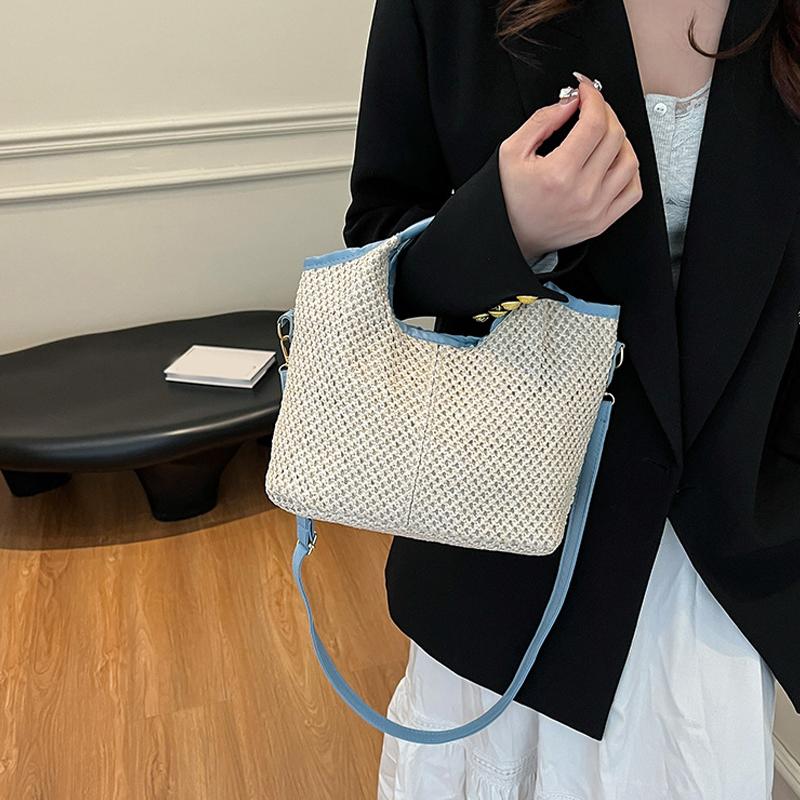 Yogodlns Módní letní slaměné kabelky dámské tašky přes rameno pro každodenní nošení ležérní cestování crossbody taška s horním uchem