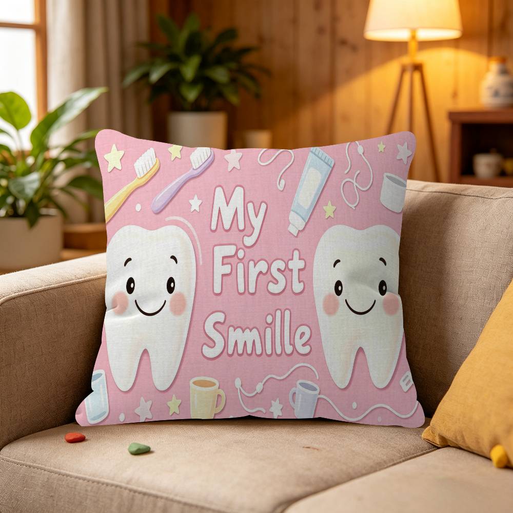 Baby Cartoon Pink Blue My First Tooth Pillow Cushion Cover Pillowcase Living Room Sofa Home Decor Customized