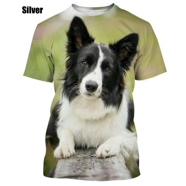 Модная повседневная футболка унисекс с милой собакой и животным круглым вырезом с коротким рукавом, популярная футболка с 3D принтом бордер-колли и коротким рукавом XXL