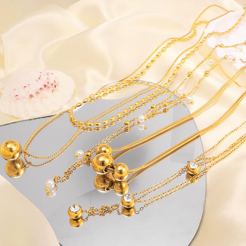 Trendy Gentle Slimming Y-Shaped Pearl Long Tassel Necklace Stainless Steel Collarbone Neck Chain Link Chain Pendant Necklaces